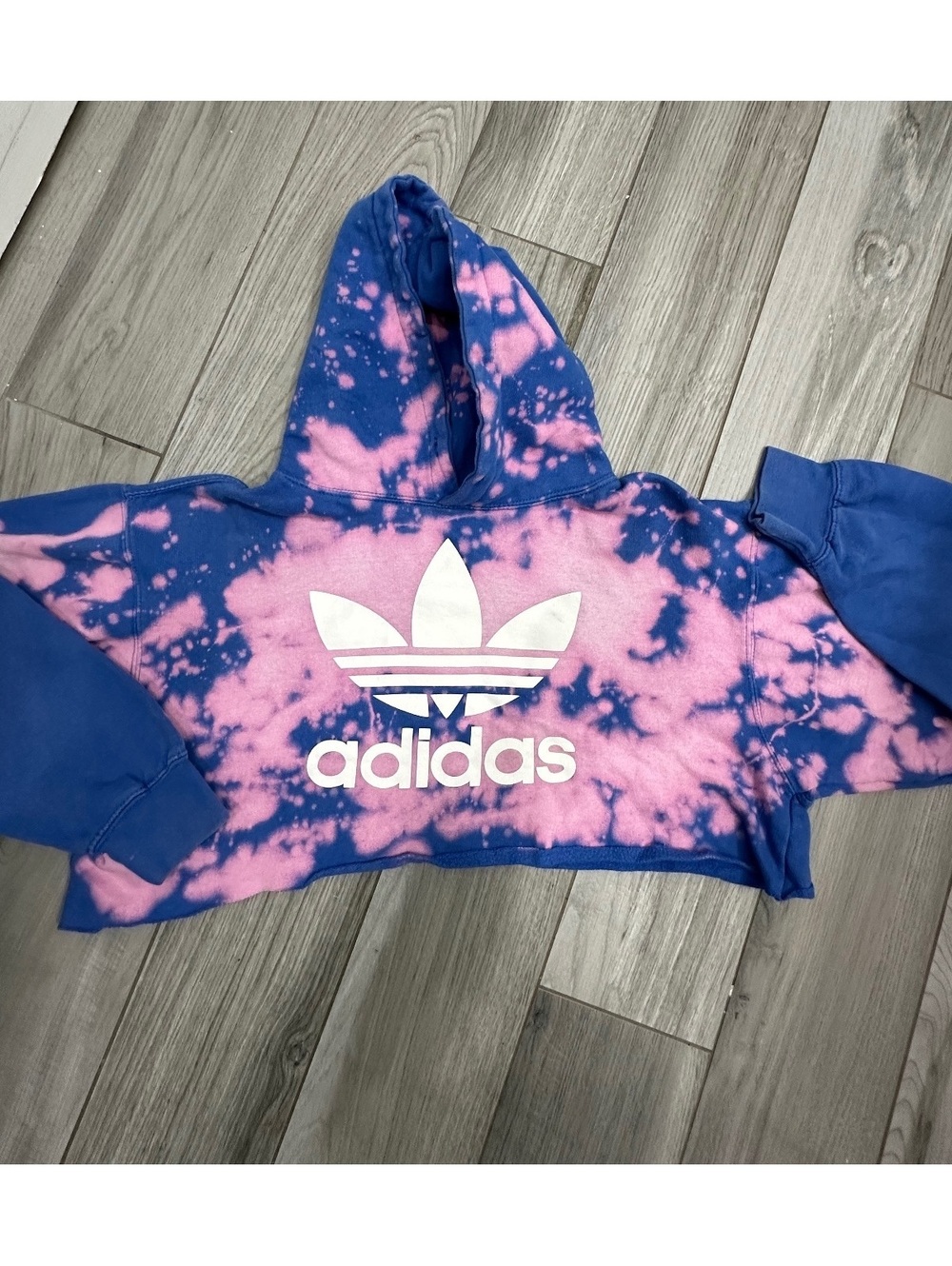 Adidas Tie-Dye Cropped Hoodie in Blue and Pink